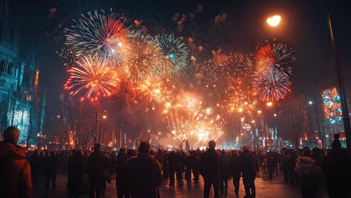 Publikum vor Feuerwerksshow bei einem Stadtfest