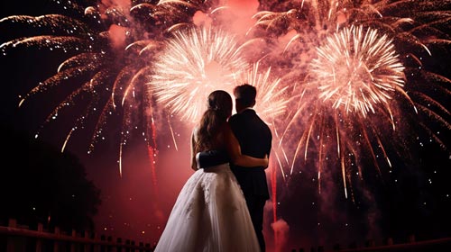Brautpaar vor Heochzeitsfeuerwerk
